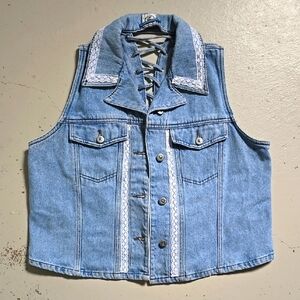 Vintage ZANADI Size 16 Denim Vest Lace